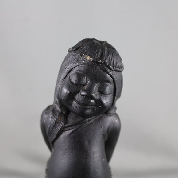 Vintage Tiki Figuirne - Blushing Hula Girl with Lei by Coco Joe - Made with Lava - Picture 2 of 8